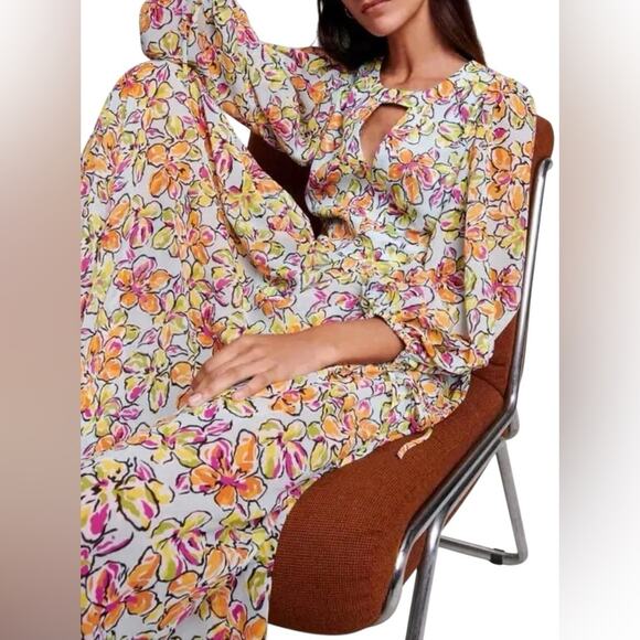 Maje Cutout Floral Georgette Midi Dress NWT Size 38 (M) & 40 (L) Designer - Picture 7 of 16